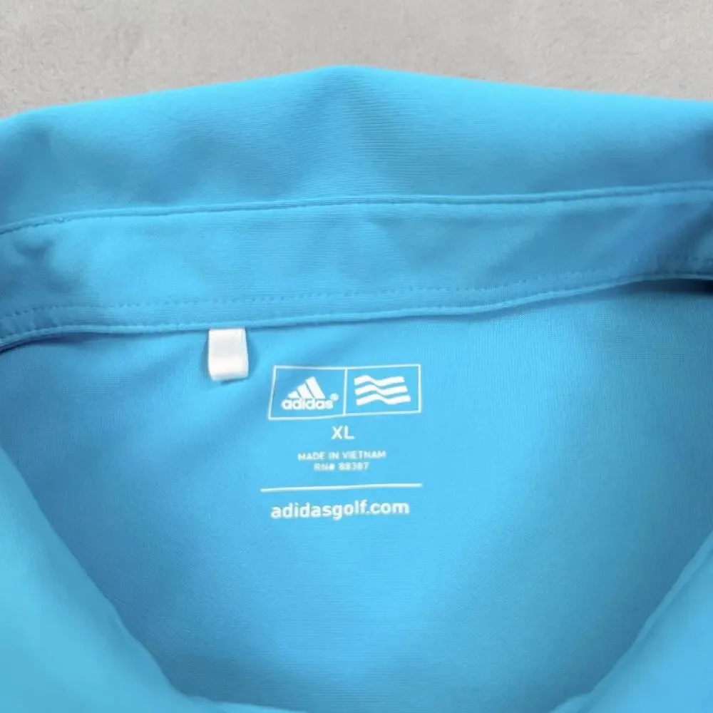 Adidas Golf Polo Shirt Mens XL Blue Solid Neon Trim Stretch Performance Top